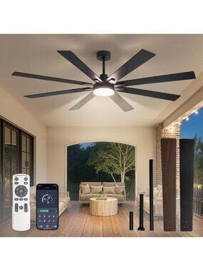 Black 72 Inch Ceiling Fan with Lights, DC Motor, Remote & APP Control